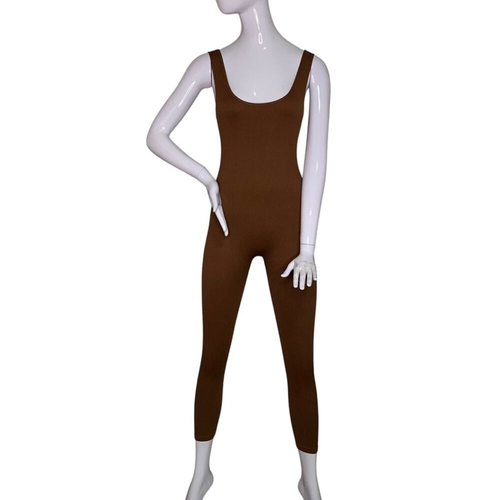 Forever 21 NWT Ribbed Knit Jumpsuit Sleeveless Chocolate Brown Size S/M